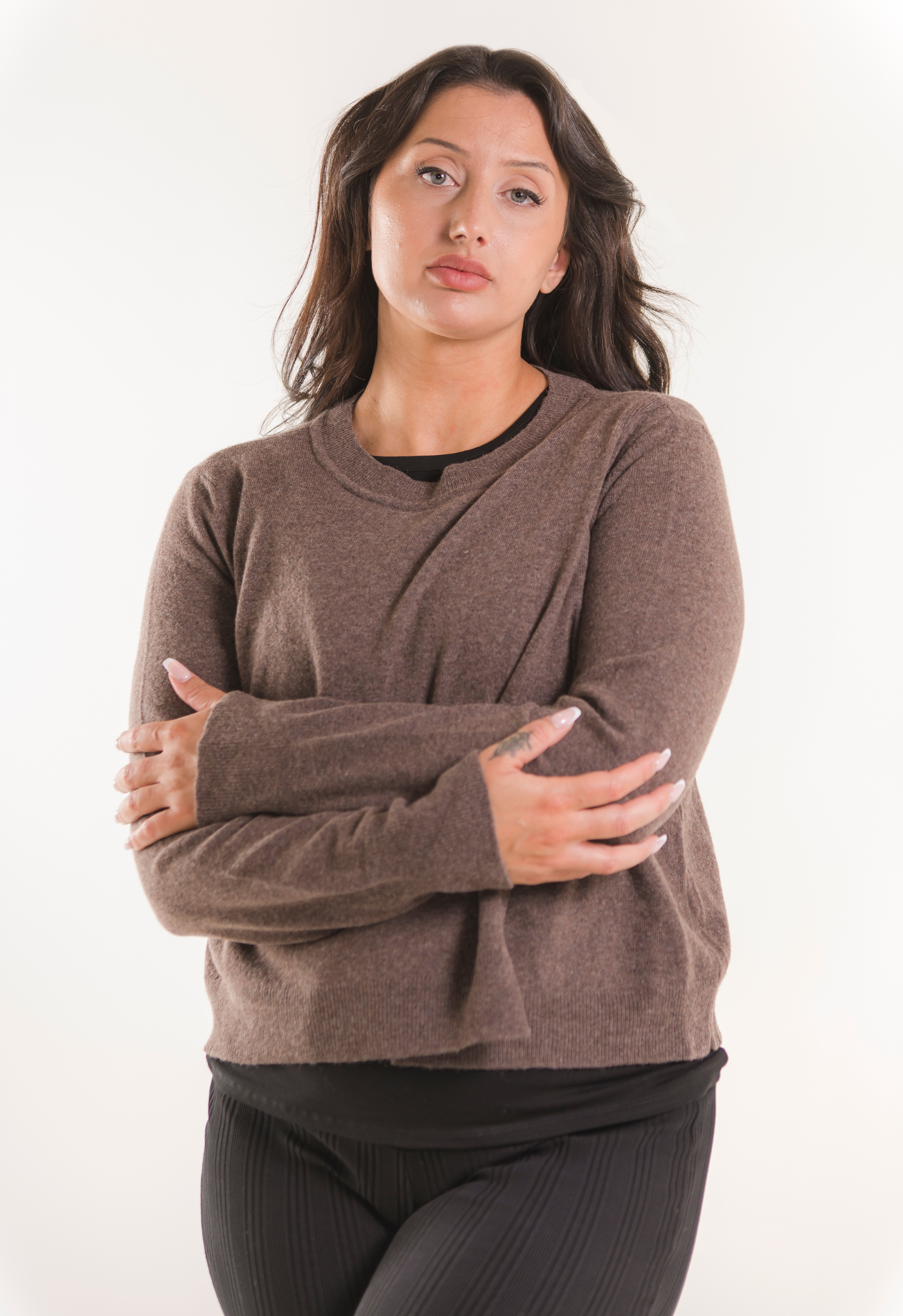 Knitted nursing sweater - Brown Grey Melange gallery